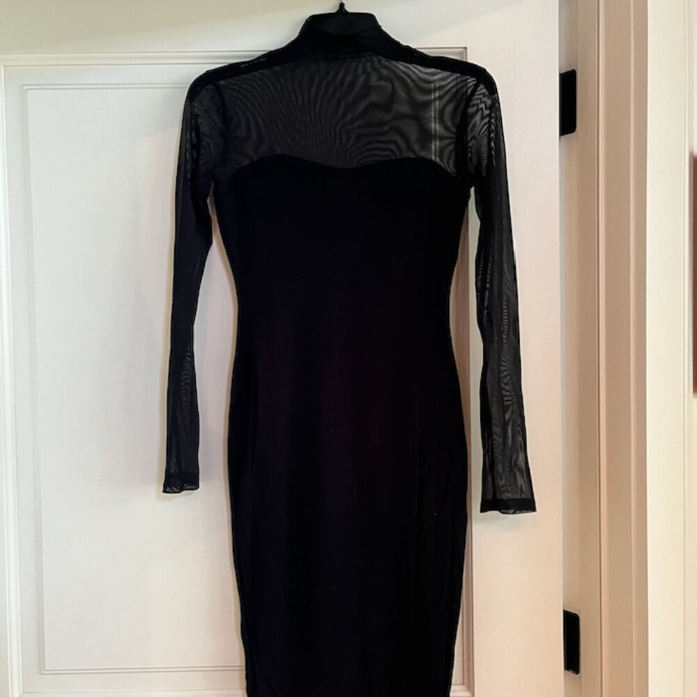 Dress - Black - Bodycon - Vintage - 2016 - Sheer Top - Long Sleeve - Sz S